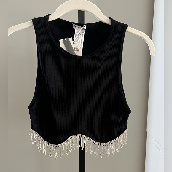 Zara Tops - Zara  Black Limitless Contour Collection Rhinestone crop top